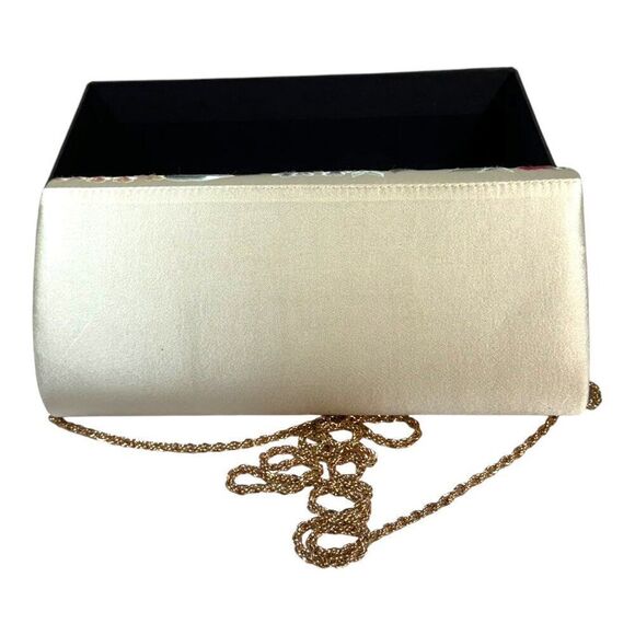Traska Silk Floral Embroidered Clutch Purse Gold Chain Strap Satin Finish VTG - Picture 5 of 14